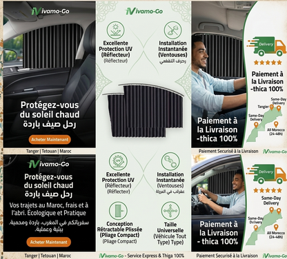 Rideau Pare-Soleil Voiture Rétractable Plissé (x2)